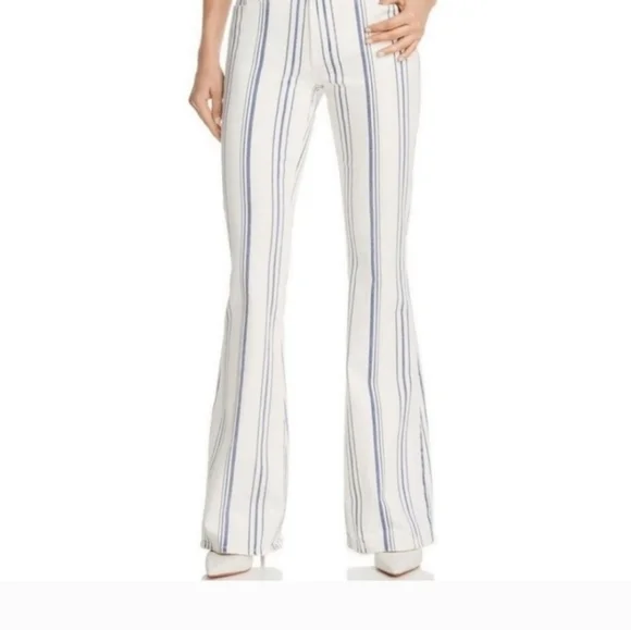 Frame Denim Ivory and Navy Striped Wide Leg Jeans - Picture 12 of 12